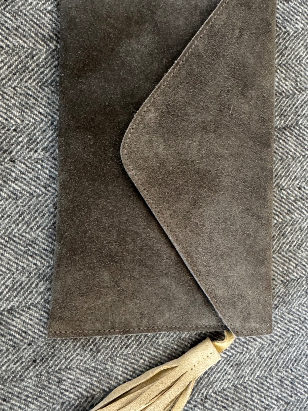NWOT, ROOST, DARK GRAY SUEDE LEATHER CLUTCH